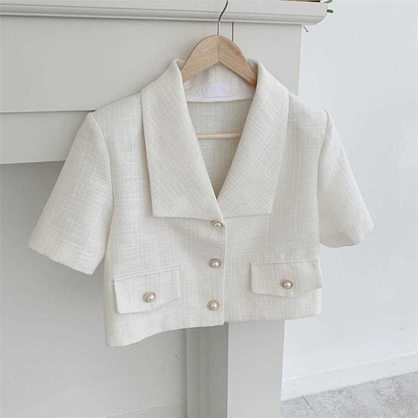 

women's suits & blazers [ewq] korean loose casual short office lady single breasted white coat femme blazer women 2021 summer fashion, White;black