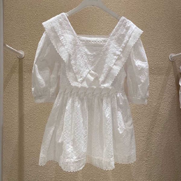 

women's knits & tees korean style blouse women slim waist v neck puff sleeve shirts lace patchwork chic summer blusas mujer, White