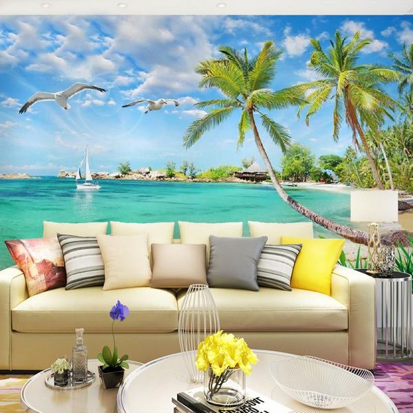 

wallpapers custom wallpaper beach sea view el seamless large mural living room tv background wholesale