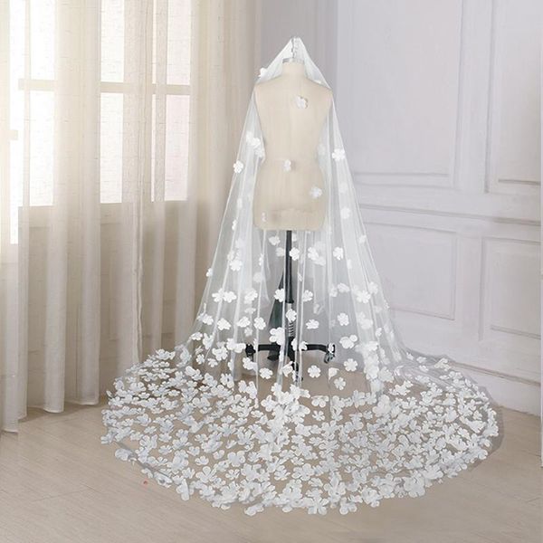 

bridal veils lorie white bride applique tulle 3 meters veu de noiva flower long wedding accessories lace for headwear, Black
