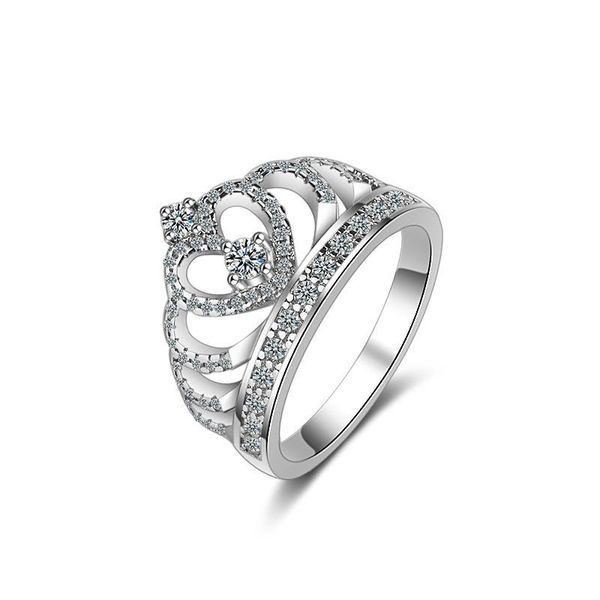

wedding rings luxury crown shine cubic zirconia 925 sterling silver lady gift women original jewelry engagement ring wholesale, Slivery;golden