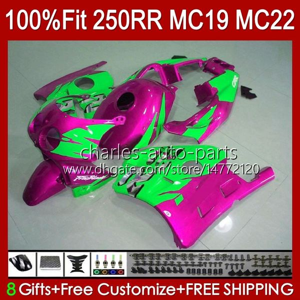 Инъекция кузова для Honda MC19 CBR 250RR 250 RR CC 250R 88 89 CC CC 250R 88 89 Кузов 112HC.232 CBR250RR 1988 1989 CBR250 RR CC 1988-1989 CBR 250CC 88-89 OEM Fairing Pink Green