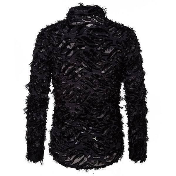 

black feather lace shirt men fashion see through clubwear dress shirts mens event party prom transparent chemise s-3xl, White;black