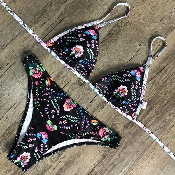 

swimsuit style printed brazilian lace-up women's split bikini swimwear, White;black