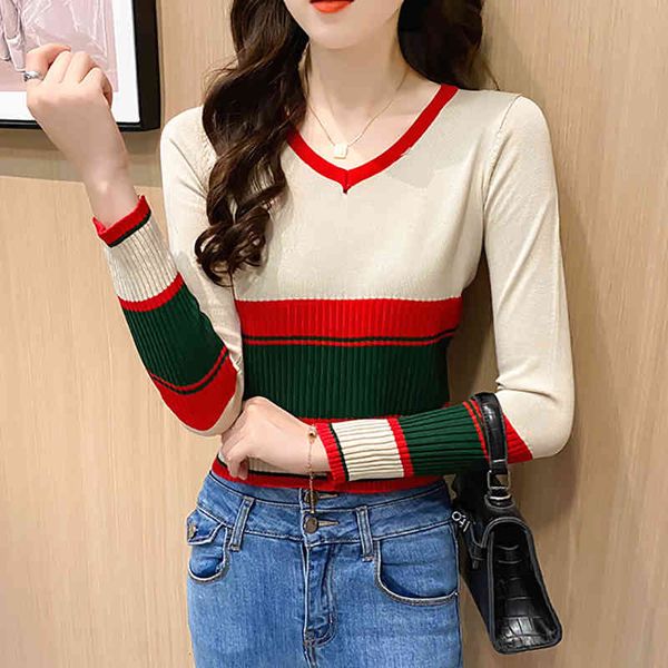 

women's sweaters shintimes v-neck striped long sleeve short sweater women fall knitted woman pullover new korean fashion clothes pull f, White;black
