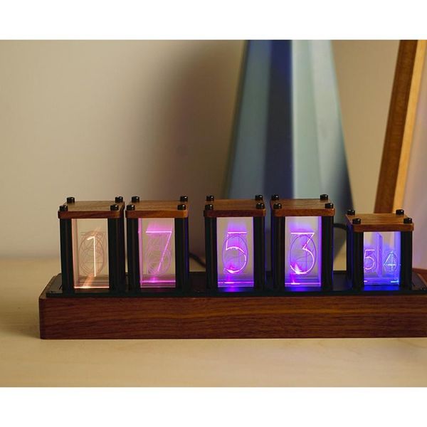 

desk & table clocks rgb imitated glow tube clock creative led electronic digital solid wood ornaments fluorescent
