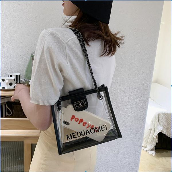 

backpacks ins small bag women's 2021 fashion all-match shoulder transparent chain messenger