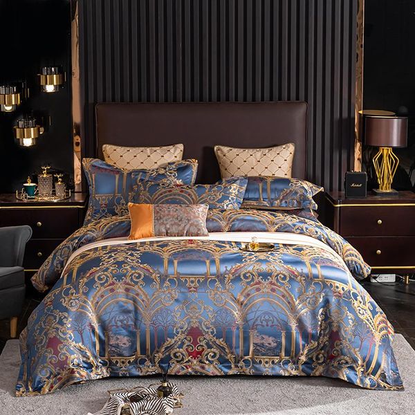 

bedding sets 600tc high-density yarn-dyed jacquard set silky soft  size luxury duvet cover pillowcases sheet 4pcs for home