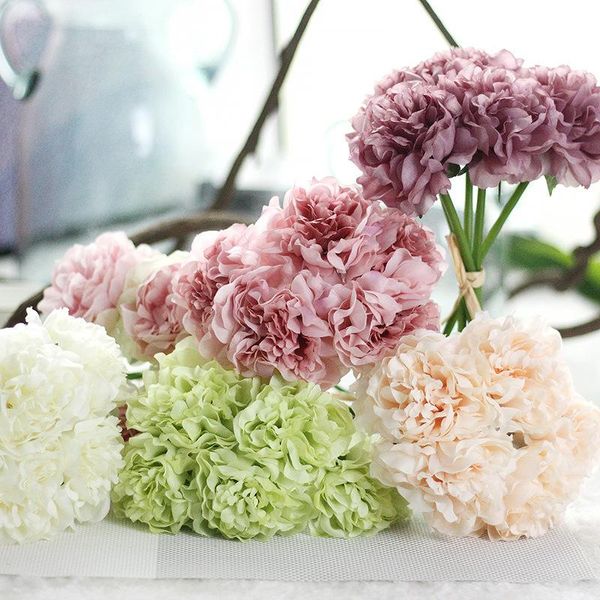 

holding flowers artificial peony silk bouquet hydrangea home decor party diy 5 flower heads decorative & wreaths