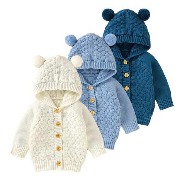 

jackets baby kids cute knitted coat autumn winter warm outerwear for girls and boys long sleeve hooded children knitwear, Blue;gray
