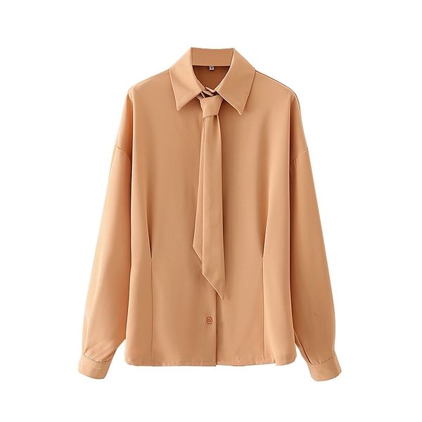 

elegant women solid pink shirts fashion ladies necktie pleated streetwear female chic button loose blouses 210430, White