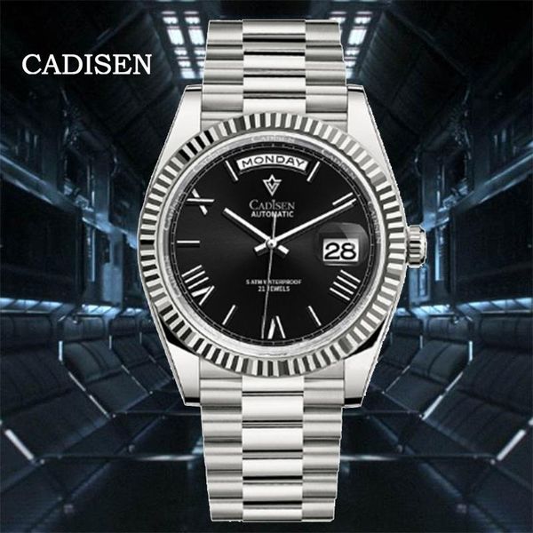 

wristwatches cadisen automatic date men's watch mechanical winding miyota 8285 movement tourbillon sapphire calendar wate, Slivery;brown