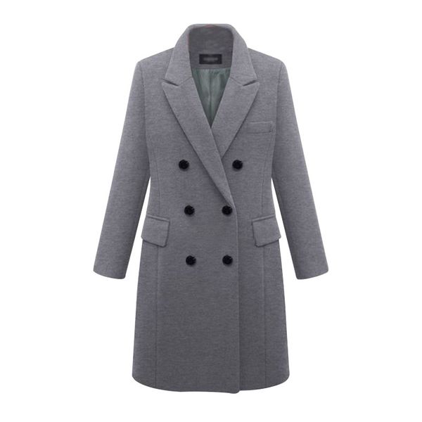 

women's wool & blends large size windbreaker long section woolen warm solid color coat women winter s 5xjg, Black