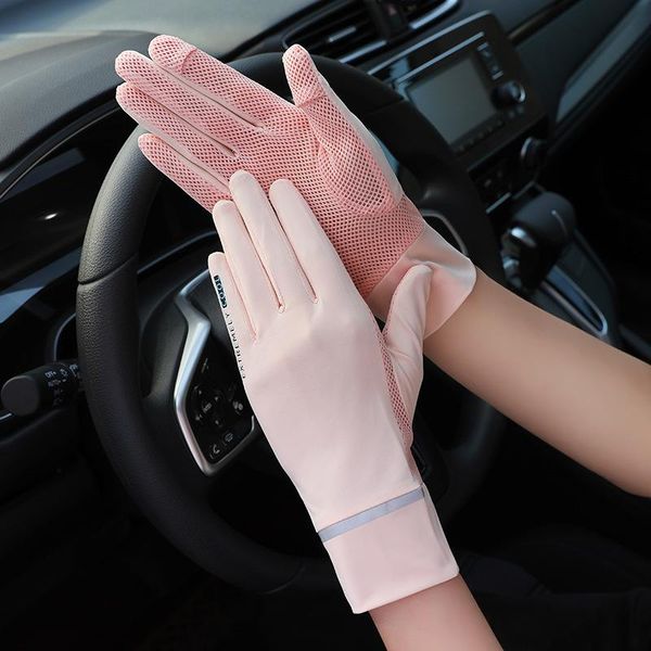 

summer women gloves uv sunscreen short sun screen glove thin ice silk lace exposed fingers touch viscose driving cycling, Black