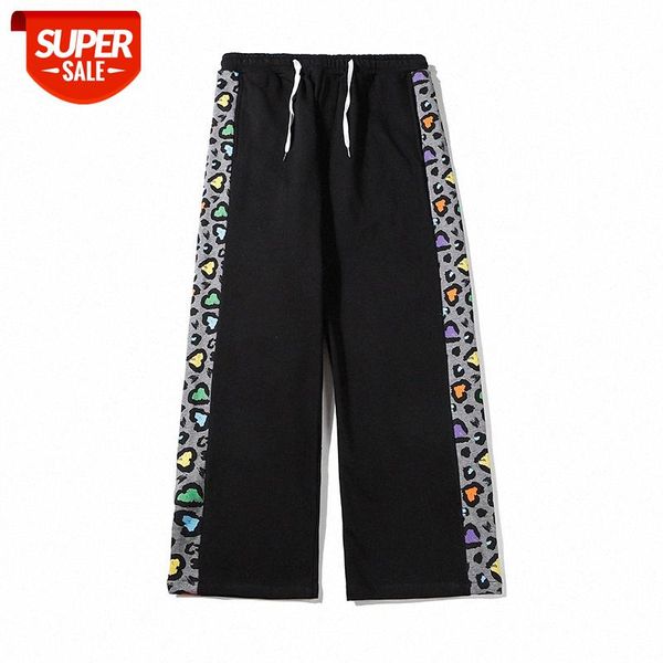 

japanese harajuku style street side love print bouquet foot pants bf loose cropped trousers for men and women #fn2j, Black