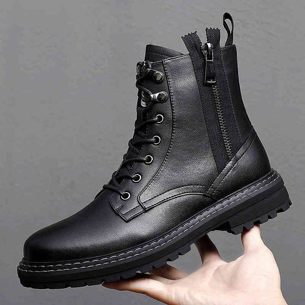 

boots classic brand men handmade men's shoes casual leather ankle business oxfords male spring autumn military motocross bwdi, Black