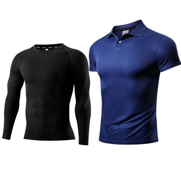 

running jerseys long and short gym clothing breathable shirts men tees quick dry fitness sportswear 2pcs sports poleras hombre, Black;blue