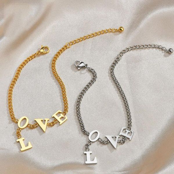 

link, chain fashion stainless steel couple bracelet love letter memorial holiday gift jewelry friends christmas, Black