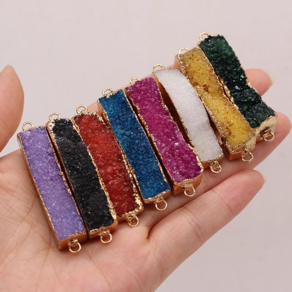 

charms small pendant natural stone rectangular crystal bud with gilt edge for jewelry making diy earring necklace accessories, Bronze;silver