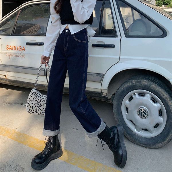 

jeans, design, autumn version, high waist, thin, loose pants, Blue