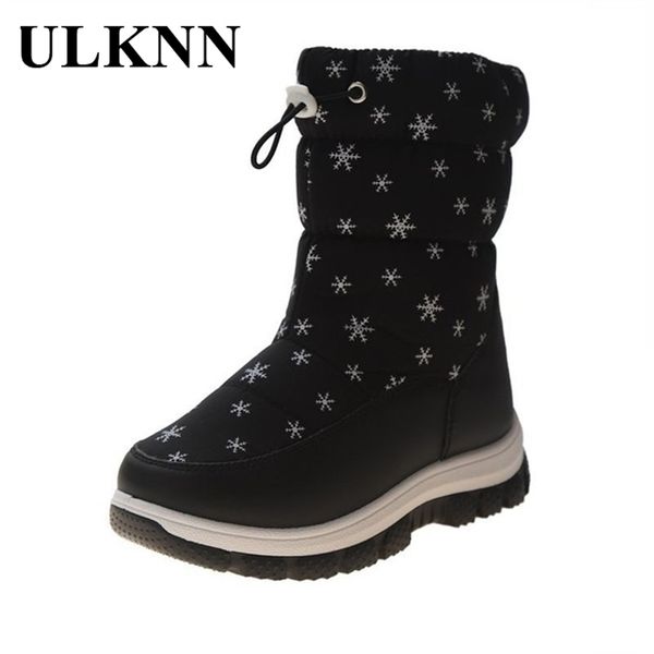 

ulknn snow boots for children winter girl cotton-padded soft bottom shoes warm outdoor casual footwear boys non-slip boats 211019, Black