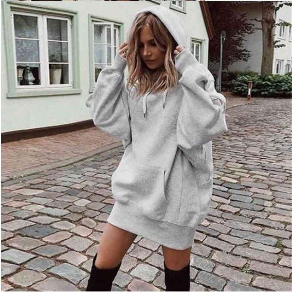 

2019 women's solid color pullover hooded loose long sleeve thickened sweater, Black