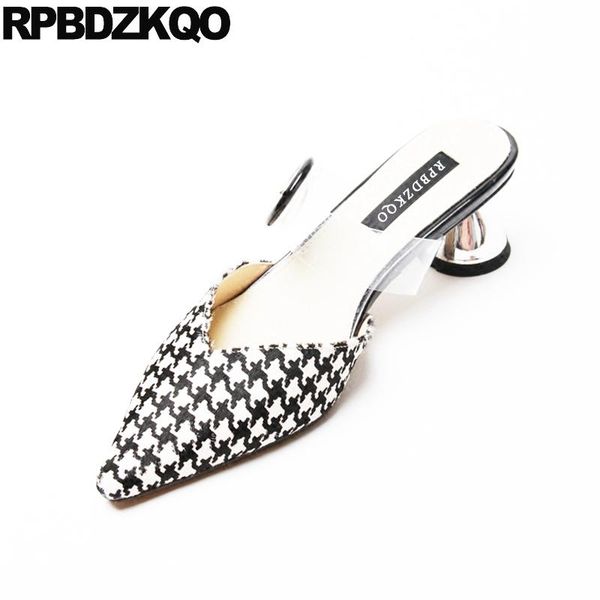 

sandals clear transparent mules slipper multi colored strap high heels plaid luxury shoes women designers chunky pumps pointed dress, Black