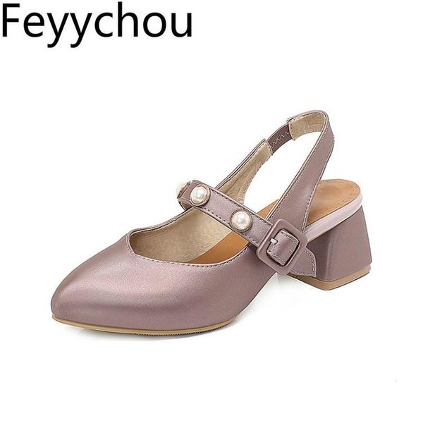

dress shoes women pumps med heel slingbacks pointed toe buckle spring autumn patent leather 2021 fashion sweet casual pink, Black