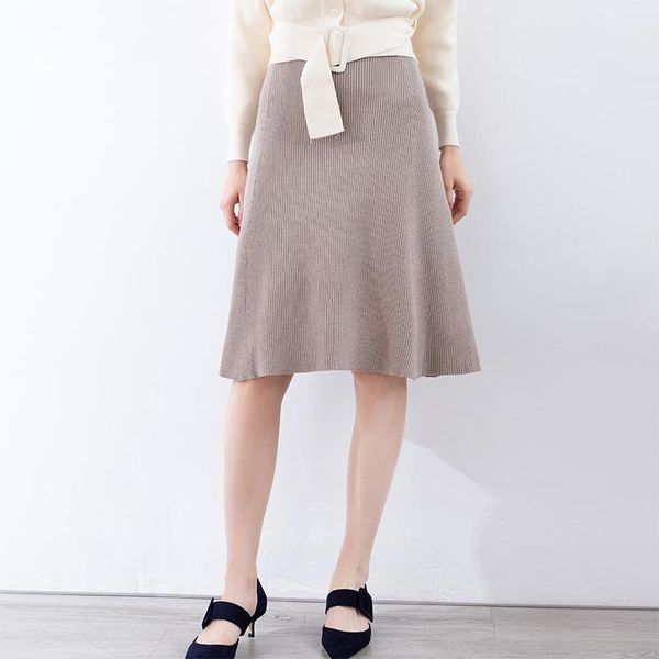 

skirts canvaus elegant casual sweater a-line skirt winter autumn empire knee-length pleated women cf8101d, Black