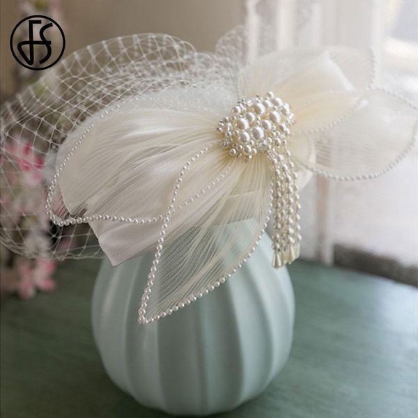 

stingy brim hats fs retro elegant veil pearl white pillbox hat fascinator cocktail wedding party for women female hair accessories, Blue;gray