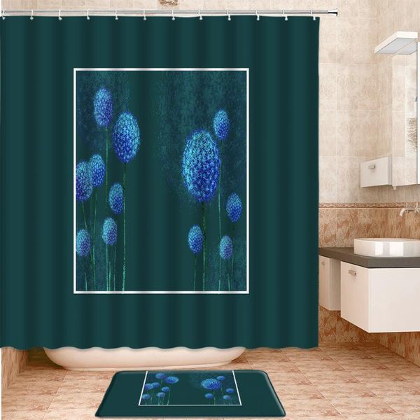 

shower curtains blue dandelion on green background bathroom curtain 2 set bath mats carpet washable toilet mat products