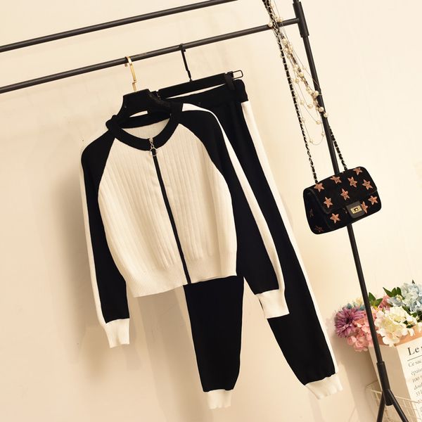 

women's two piece pants spring and in the autumn of knitted or crocheted short cardigan pants two elegant modal ensemble pieces female, White
