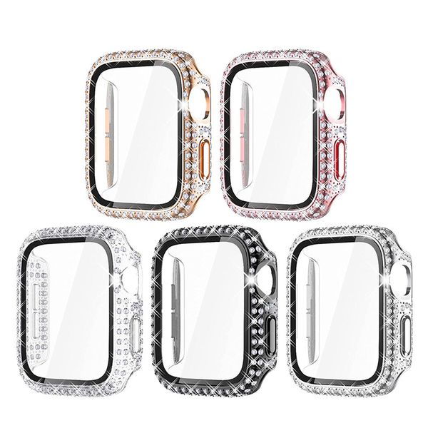 Для Apple Watch Diamond Case с закаленным стеклянным экраном Protector Laser Hard PC 45 мм 41 мм