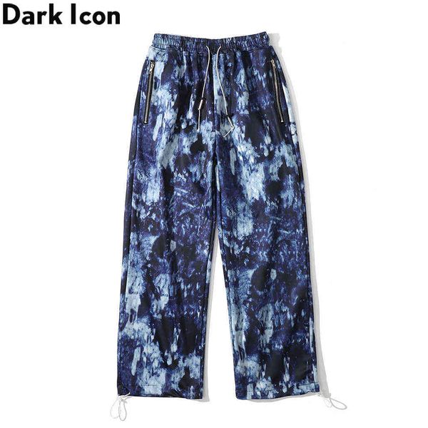 

tie dyeing loose men's pants elastic waist trousers man 210603, Black