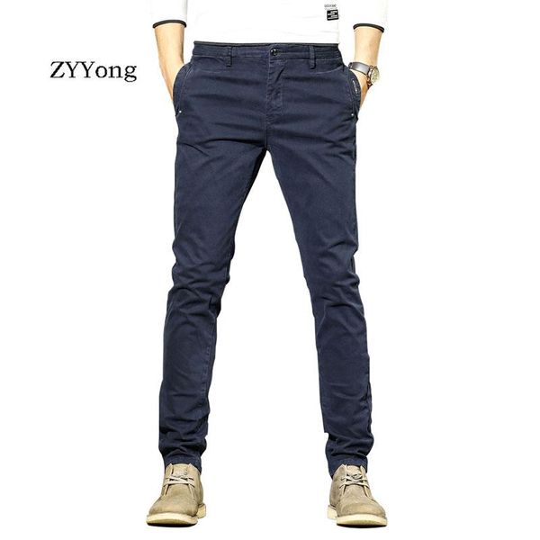 

men's pants zyyong casual cotton slightly elastic flexible simple fashion comfortable slim military pantones hombre, Black