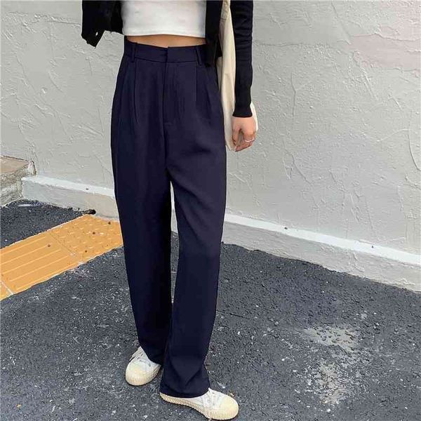

women's pants & capris casual office lady brief slim wide straight trousers stylish loose plus size solid femme chic all match pjm, Black;white