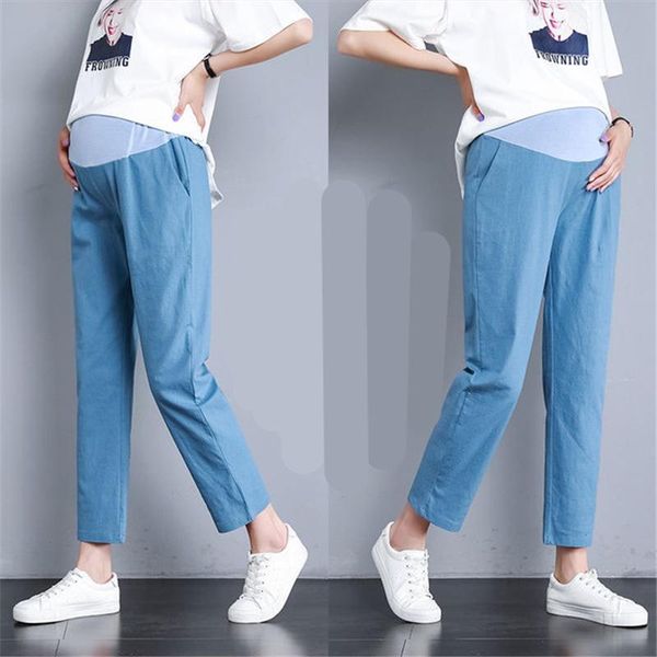 

maternity bottoms pants cotton linen wide-leg loose casual pregnancy clothes causal long trousers for pregnant women, White