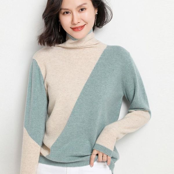 

women's sweaters 100% wool cashmere sweater autumn / winter 2021 warm soft high collar long sleeve knitted pullover, White;black