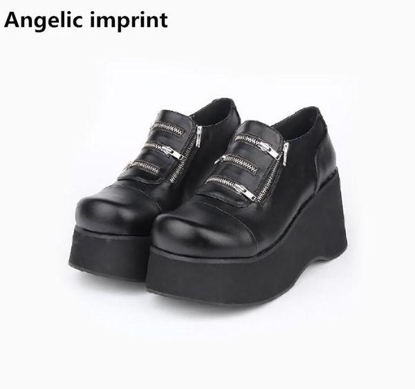 

angelic imprint woman mori girl lolita cosplay punk shoes lady high trifle heels pumps women princess dress party 33-47, Black