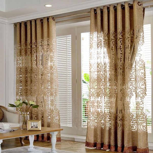 

european luxury golden finished blackout curtains hollow jacquard tassel lace tulle for bedroom living room drapes#4 curtain & drapes