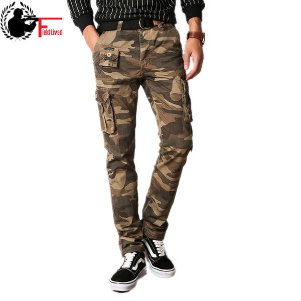 Abbigliamento stile militare Camouflage Pantaloni slim fit Pantaloni cargo dritti Uomo Casual Tactical Camo Jogger Uomo Army Green Khaki 210518