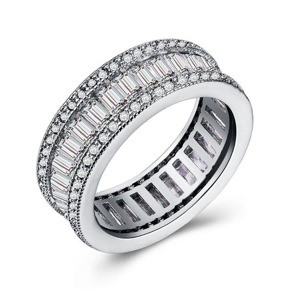 

wedding rings band ring with white cubic zirconia invisible setting women's fashion jewelry promise for couples, Slivery;golden