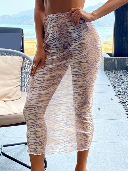 

tiger print cover up skirt 01kh#, White;black