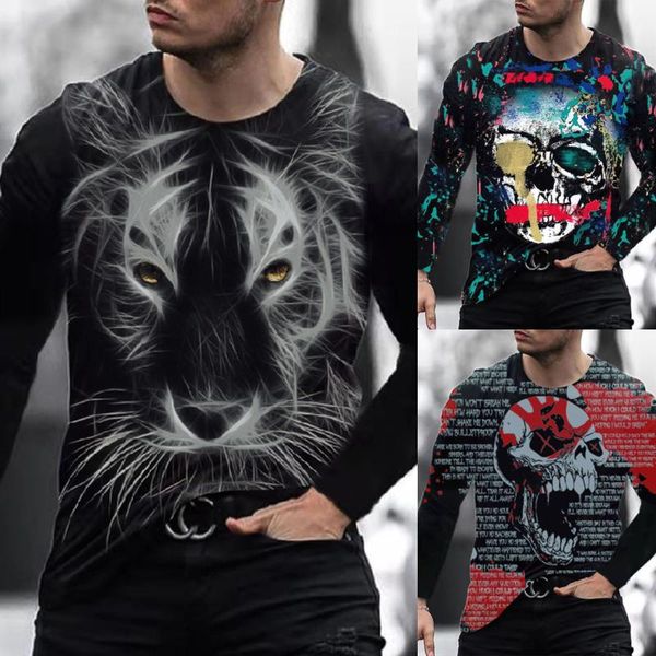 

men's casual shirts t-shirt autumn shirt 2021 fashion 3d printing slim o neck long sleeve blouse men sweatshirt drop, White;black