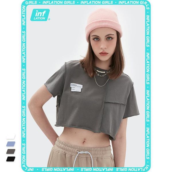

women's t-shirt inflation casual loose crop women 2021 summer harajuku o-neck short sleeve t-shirts lady cropped tees 6011gs21, White
