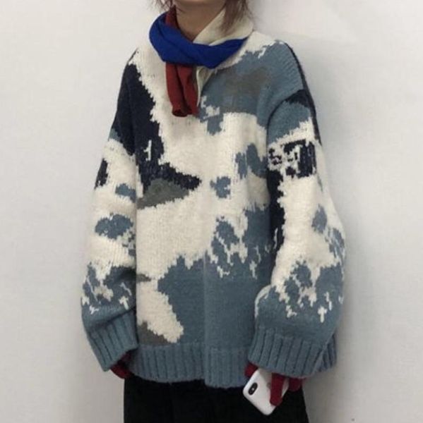 

women's sweaters oversize sweater women autumn winter korean print loose thick pullovers female clothes, White;black