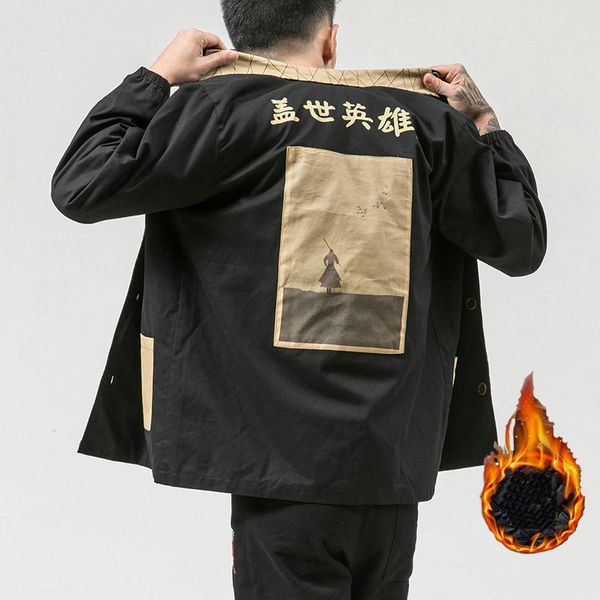 

men's jackets 2021 autumn winter hero kanji japanese style men street cotton jacket black red hip hop thick coat clothing m-5xl 4d, Black;brown