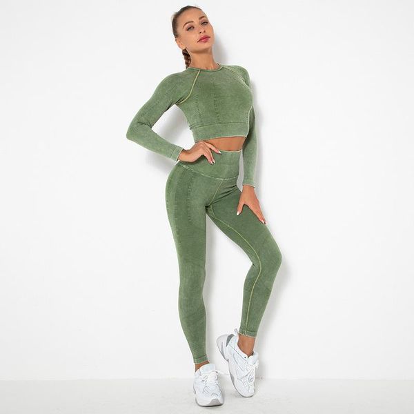 

yoga outfit suits for women fitness set peach hip lifting water wash jacquard sets gym seamless sport leggings femme workout clothes