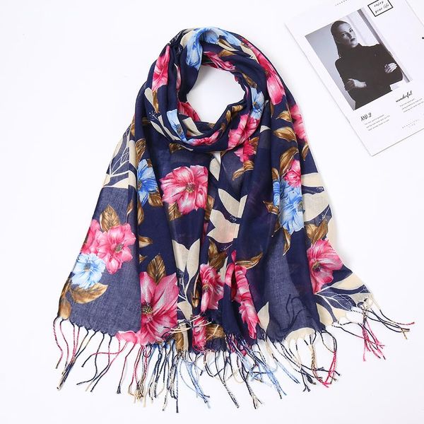 

scarves est tassels women printed floral hijab scarf shawls muslim turbans head wraps viscose fashion islamic pashmina bandana, Blue;gray