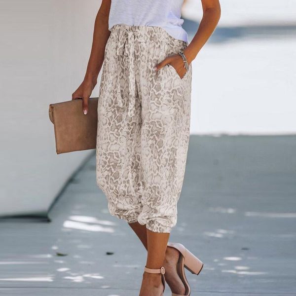 

women's pants & capris womens leopard snake printed active elastic waist workout sweatpants pocket lounge summer casual loose, Black;white